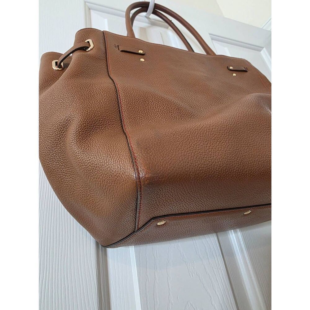 Coach Turnlock Tie Pebble Leather Brown and Orange Tote 35838 - Picture 8 of 10